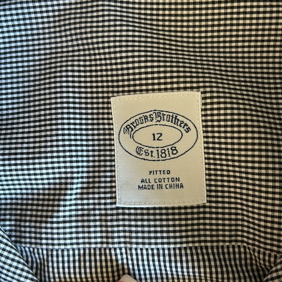 Brooks Brothers Black/white gingham fitted button up shirt sz12 - Picture 8 of 11